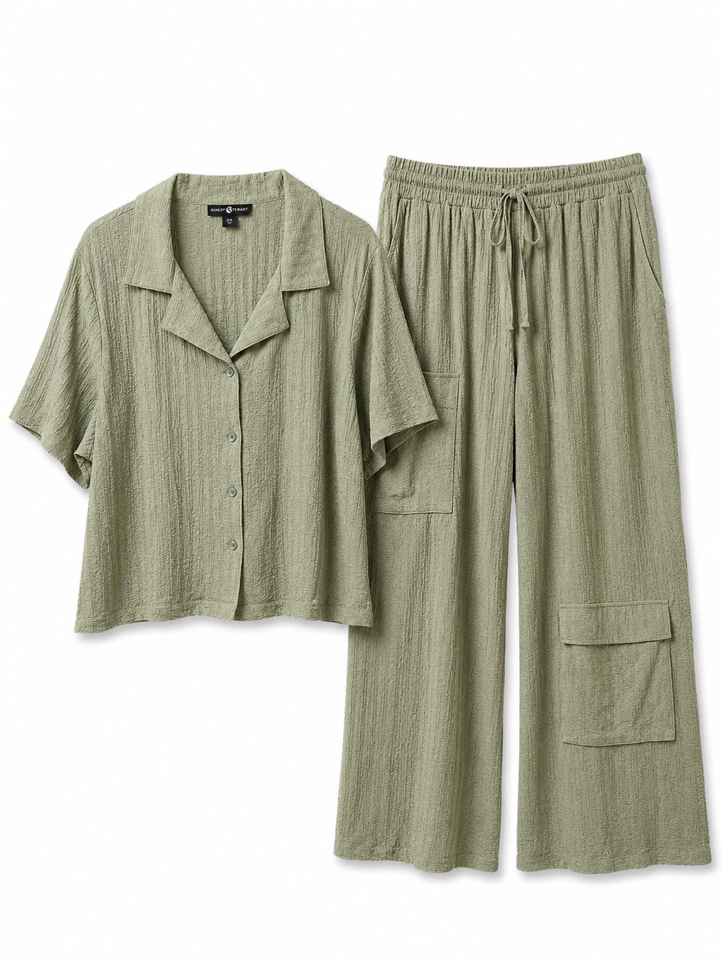 Ashley Stewart Crinkled Sage Green Two-Piece Set